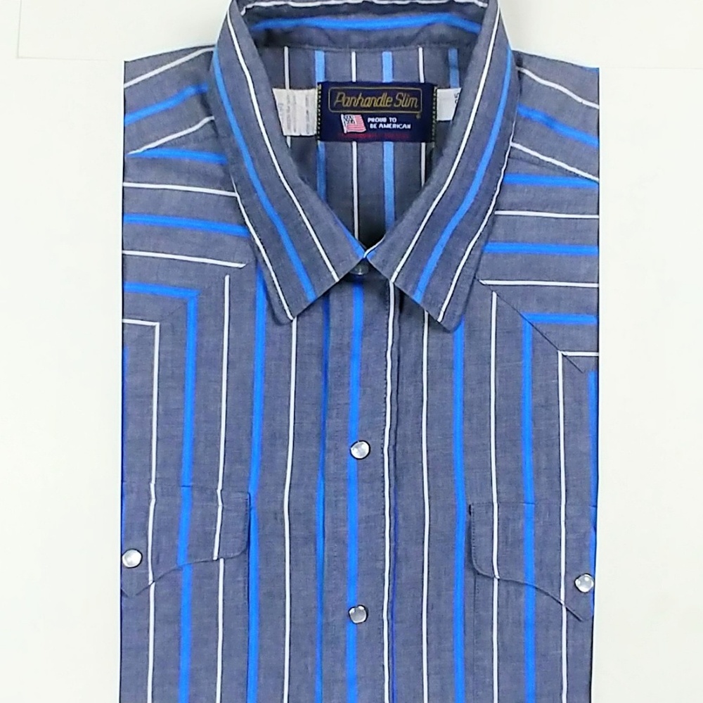 PANHANDLE SLIM Striped Pearl Snap Western Rodeo LS